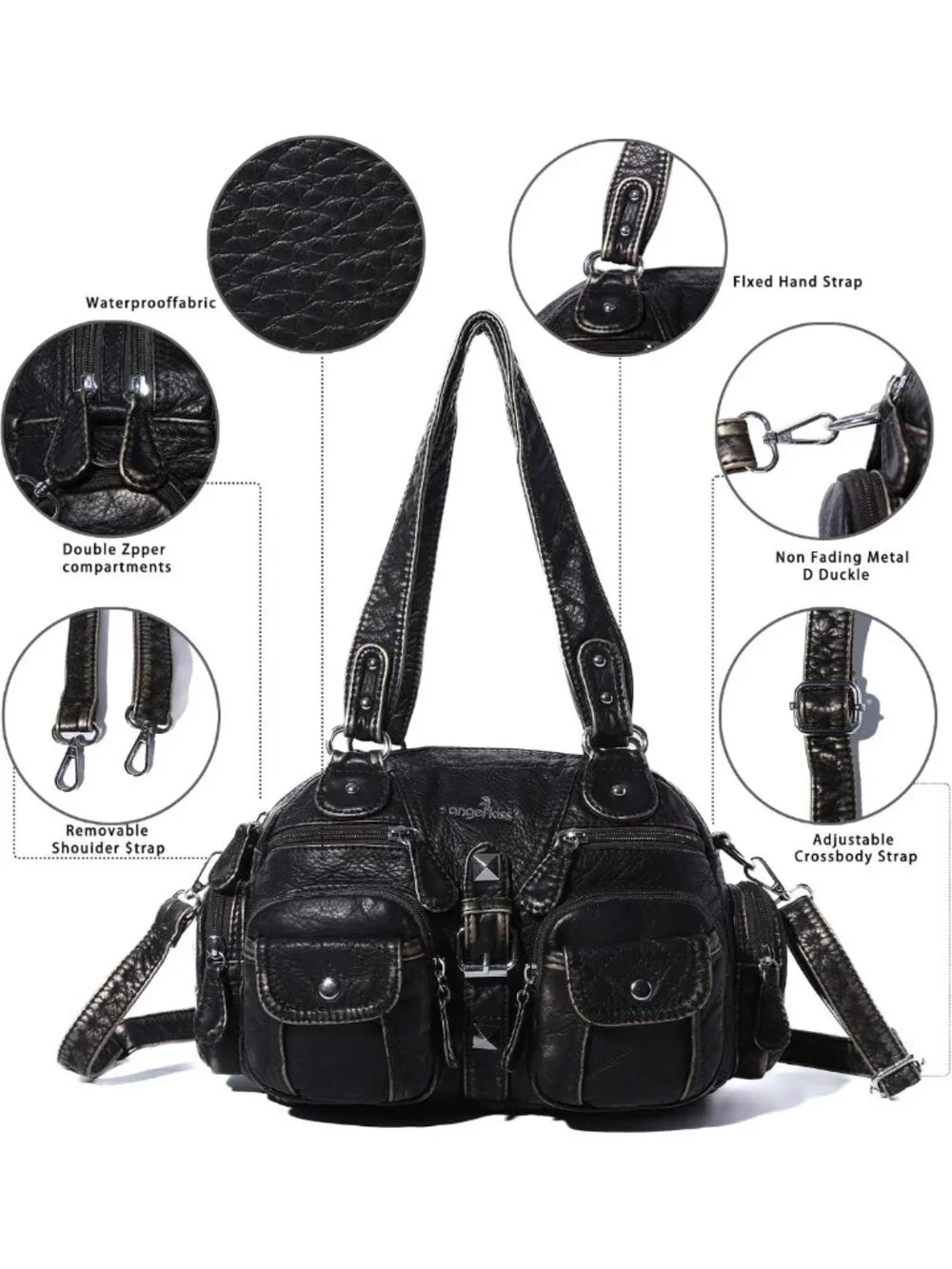 Soft Leather Hobo Crossbody Bag for Women | Multipocket, Removable Strap